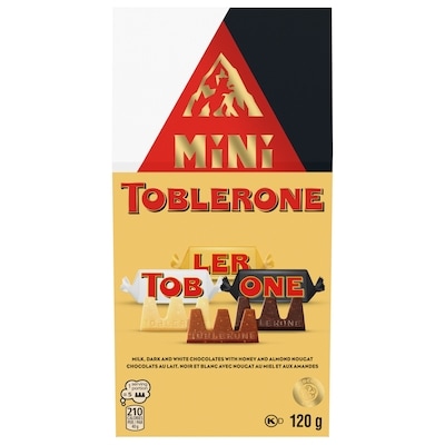 Toblerone Minis: Milk, White & Dark Chocolate Bars with Honey & Almond Nougat 120 g, $6.66/100g