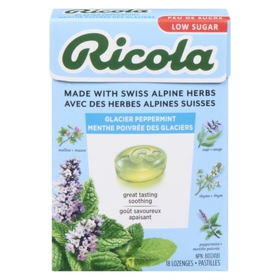 Ricola Box Glacier Peppermint, Low Sugar Naturally Delicious Throat Refreshment & Relief 18 ea, $0.17/1ea