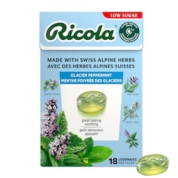 Ricola Pastilles contre la toux Menthe poivrée des glaciers, faibles en sucre avec menthol – 18 unités 18 ea, 0,21 $/1ch