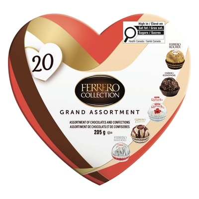 Ferrero Rocher L’assortiment COLLECTION GRAND ASSORTMENT est une sélection de recettes exquises offrant une variété unique de saveurs et de textures. Dégustez de nouvelles saveurs, dont le délicieux Cappuccino et le Manderly croquant, qui font de l’assortiment COLLECTION GRAND ASSORTMENT une gâterie irrésistible pour tous les amoureux du chocolat. C’est le cadeau qui rend chaque occasion spéciale. 205 g, 12,68 $/100g