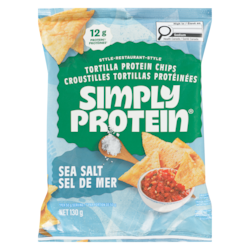 Simply Protein Croustilles protéinées de style restaurant tortilla sel de mer 130 g, 4,22 $/100g