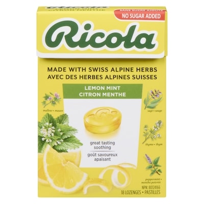 Ricola Box Lemon Mint, No Sugar Added, Naturally Refreshing Throat Relief 18 ea, $0.19/1ea