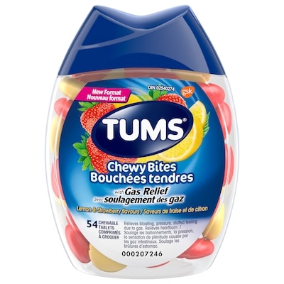 Tums Bouchées Tendres Avec Soulagement Des Gaz 54 ea, 0,22 $/1ch