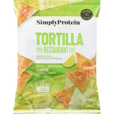 Simply Protein Restaurant-Style Protein Chips Tortilla Hint Of Lime Flavoured 130 g, $3.85/100g
