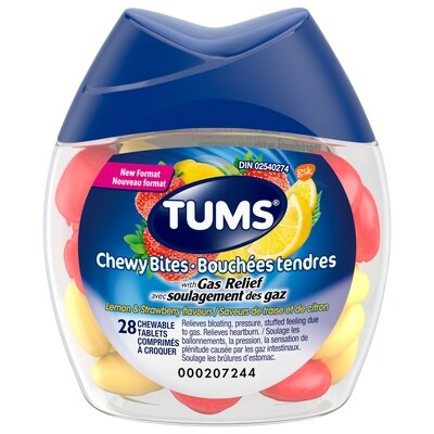 Tums Bouchées Tendres Avec Soulagement Des Gaz 28 ea, 0,25 $/1ch