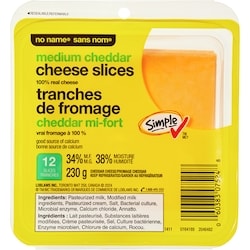 Sans Nom Tranches de fromage cheddar mi-fort 230 g, 2,39 $/100g