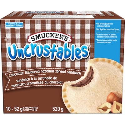 Smuckers Uncrustables Chocolate Flavoured Hazelnut Spread Sandwich 10x52.0 g, $24.98/100g