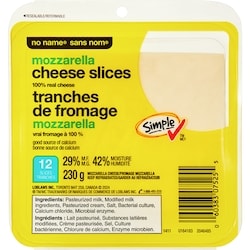 Sans Nom Tranches de fromage mozzarella 230 g, 2,39 $/100g