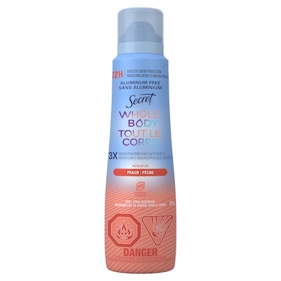 Secret Désodorisant en vaporisateur corporel tout le corps sans aluminium pêche et vanille 99 g, 19,69 $/100g