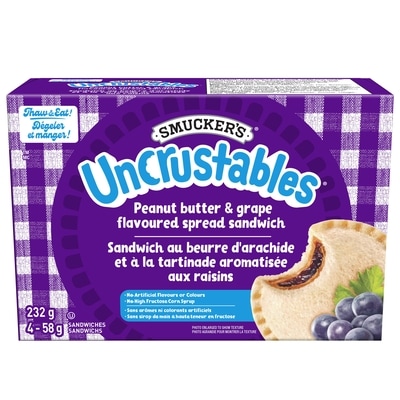 Smuckers Uncrustables Peanut Butter & Grape Flavoured Spread Sandwich 4x58.0 g, $10.33/100g