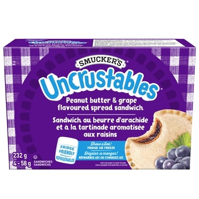 Smuckers Uncrustables Peanut Butter & Grape Flavoured Spread Sandwich 4 Sandwiches 4x58.0 g, $10.33/100g