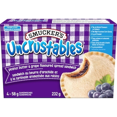 Smuckers Uncrustables Peanut Butter & Grape Flavoured Spread Sandwich 4x58.0 g, $10.33/100g
