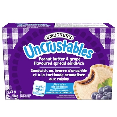 Smucker’s Uncrustables Sandwich au Beurre d'Arachide et à la Tartinade Aromatisée aux Raisins 4 Sandwichs 4x58.0 g, 10,33 $/100g