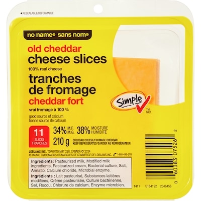 No Name Old Cheddar Cheese Slices 210 g, $2.76/100g