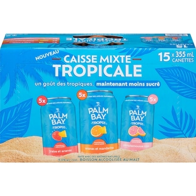 PALM BAY Boisson alcoolisée au malt caisse mixte tropicale (Pièce d’identité requise au moment du ramassage) 15x355.0 ml, 506,85 $/100ml