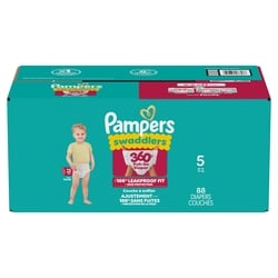 Pampers Couches à enfiler Swaddlers 360, pour une protection de la peau jusqu’à 100% sans fuites, taille5 (12,3kg et plus [27lb et plus]), 88couches 88 ea, 0,45 $/1ch