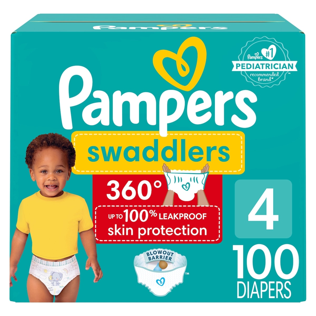 Pampers Swaddlers 360 Pull-On Diapers, Size 4 (22-37 lbs), 100 Count, for up to 100% Leakproof Skin Protection 100 ea, $0.42/1ea