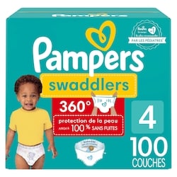 Pampers Couches à enfiler Swaddlers 360, pour une protection de la peau jusqu’à 100% sans fuites, taille4 (10kg à 16,8kg [22lb à 37lb]), 100couches 100 ea, 0,40 $/1ch