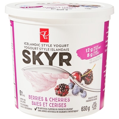 le Choix du Président Yogourt Skyr de style islandais, baies et cerises  650 g, 0,92 $/100g