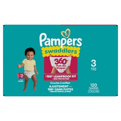 Pampers Swaddlers 360 Pull-On Diapers, Size 3 (16-28 lbs), 120 Count, for up to 100% Leakproof Skin Protection 120 ea, $0.33/1ea