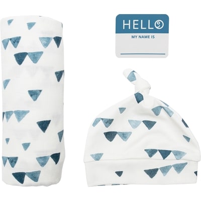 Lulujo Hello World Blanket + Knotted Hat - Navy Triangles 1 ea, $33.99/1ea