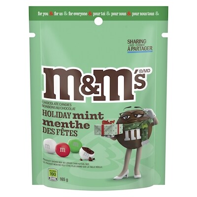 M&M’s Bonbons au chocolat menthe des fêtes format à partager 165 g, 3,93 $/100g