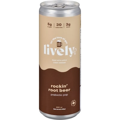 LIVELY Prebiotic Pop Rockin' Root Beer 355 ml, $0.93/100ml