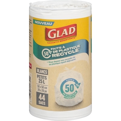Glad Sacs blancs petits 25 l 44 ea, 0,22 $/1ch