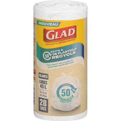 Glad Sacs blancs longs 45 l 28 ea, 0,34 $/1ch