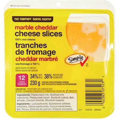 Sans Nom Tranches de fromage cheddar marbré 230 g, 2,39 $/100ml
