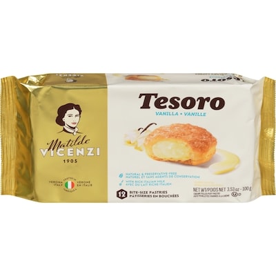 Vicenzi Pâte feuilletée farcie à la crème au vanille tesoro vanille 100 g, 3,99 $/100g