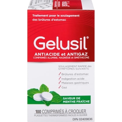 Gelusil Antiacide et antigaz saveur de menthe fraîche 100 ea, 0,13 $/1ch