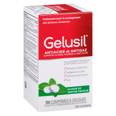 Gelusil Antiacide et antigaz saveur de menthe fraîche 100 ea, 0,13 $/1ch