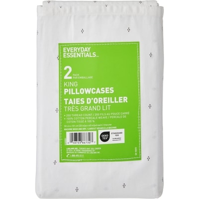 Everyday Essentials Ensemble de taies d’oreiller 2 pièces en percale pour très grand lit 1 ea, 10,00 $/1ch
