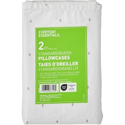 Everyday Essentials Ensemble de taies d’oreiller 2 pièces en percale pour grand lit 1 ea, 6,00 $/1ch