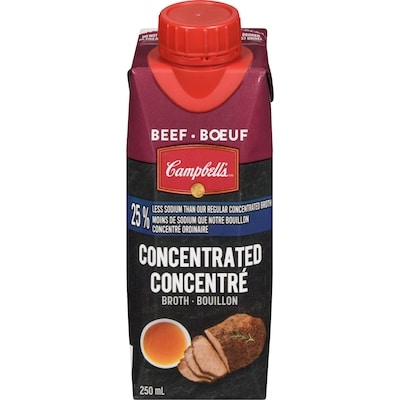 Campbell’s Concentré bouillon bœuf moins de sel 250 ml, 1,20 $/100ml