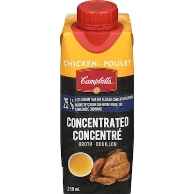 Campbell’s Concentré bouillon poulet moins de sodium 250 ml, 1,20 $/100ml