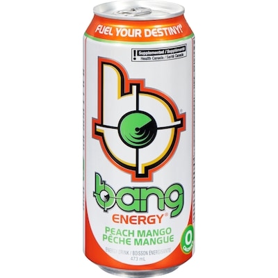 Bang Boisson énergisante zéro sucre pêche mangue 473 ml, 0,84 $/100ml