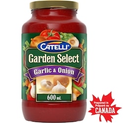 Catelli Sauce pour pâtes sélection du jardin ail et oignon 600 ml, 0,33 $/100ml