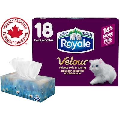 Royale Velour Facial Tissue, 18 Flat Boxes, 82 Tissues per box 18 ea, $1.67/1ea