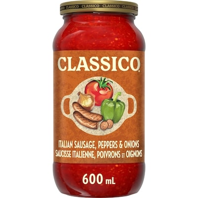Classico Sauce pour pâtes saucisse italienne, poivrons et oignons 600 ml, 1,00 $/100ml