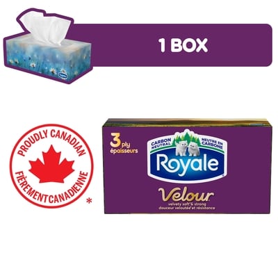 Royale Velour Facial Tissue, 1 Flat Box, 82 Tissues per box 1 ea, $2.50/1ea