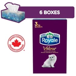 Royale Velour 3 Ply Facial Tissue, 6 Tissue Boxes, 82 Tissues per box 6 ea, $1.67/1ea