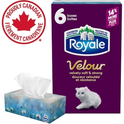 Royale Velour 3 Ply Facial Tissue, 6 Tissue Boxes, 82 Tissues per box 6 ea, $2.33/1ea