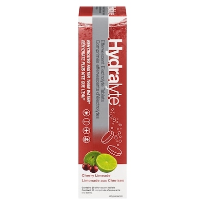 Hydralyte Comprimés effervescents d'électrolytes limonade aux cherises 20 ea, 0,85 $/1ch