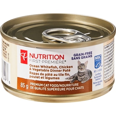 President's Choice Nutrition First Ocean Whitefish, Chicken, and Vegetable Dinner Paté Premium Cat Food 85 g, $1.40/100g