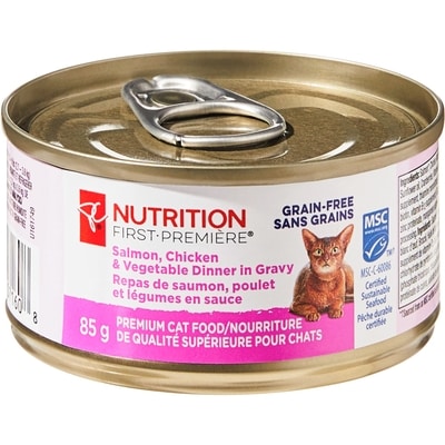 President's Choice Nutrition First Salmon, Chicken, and Vegetable Dinner in Gravy Premium Cat Food 85 g, $1.40/100g