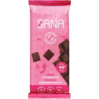 Sana Barre chocolatée au lait classique 75 g, 8,39 $/100g