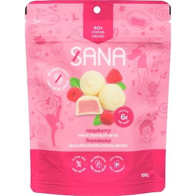 Sana Bouchées chocolatées blanches framboise 100 g, 6,00 $/100g