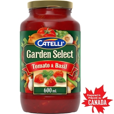 Catelli Sauce pour pâtes sélection du jardin tomates et basilic, pot 600 ml, 0,67 $/100ml